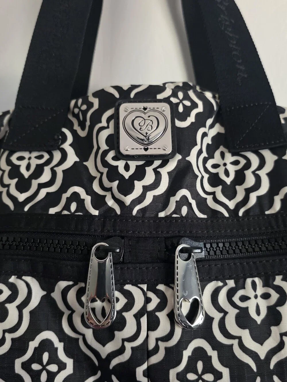 Brighton Large Duffle Weekender Travel Bag Black White Medallion.